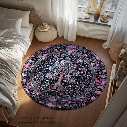 Chateaucore Pastel Purple Area Rug | Vintage Botanical Art Gothic Heritage Tree of Life Design Romantic Fairytale Cottagecore Bedroom Decor