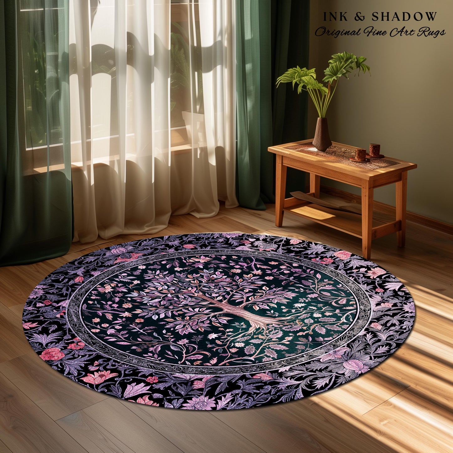 Chateaucore Pastel Purple Area Rug | Vintage Botanical Art Gothic Heritage Tree of Life Design Romantic Fairytale Cottagecore Bedroom Decor