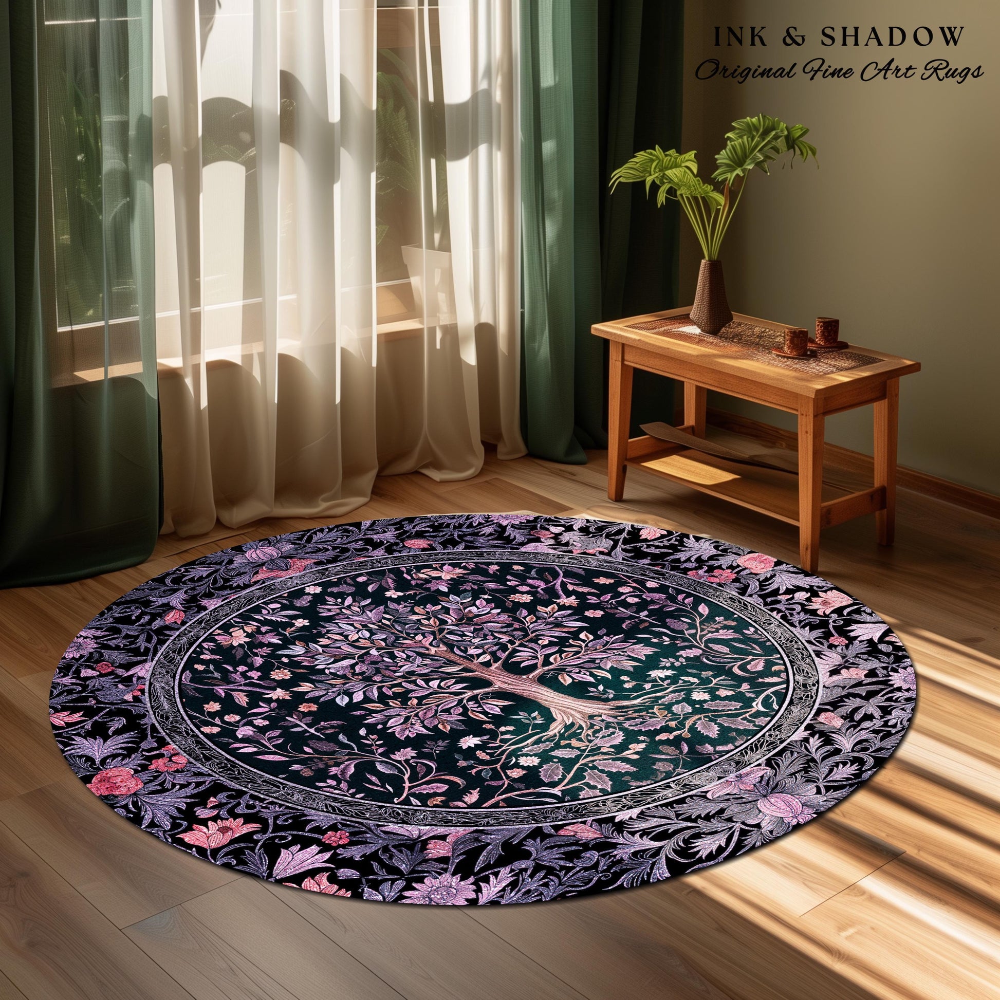Chateaucore Pastel Purple Area Rug | Vintage Botanical Art Gothic Heritage Tree of Life Design Romantic Fairytale Cottagecore Bedroom Decor