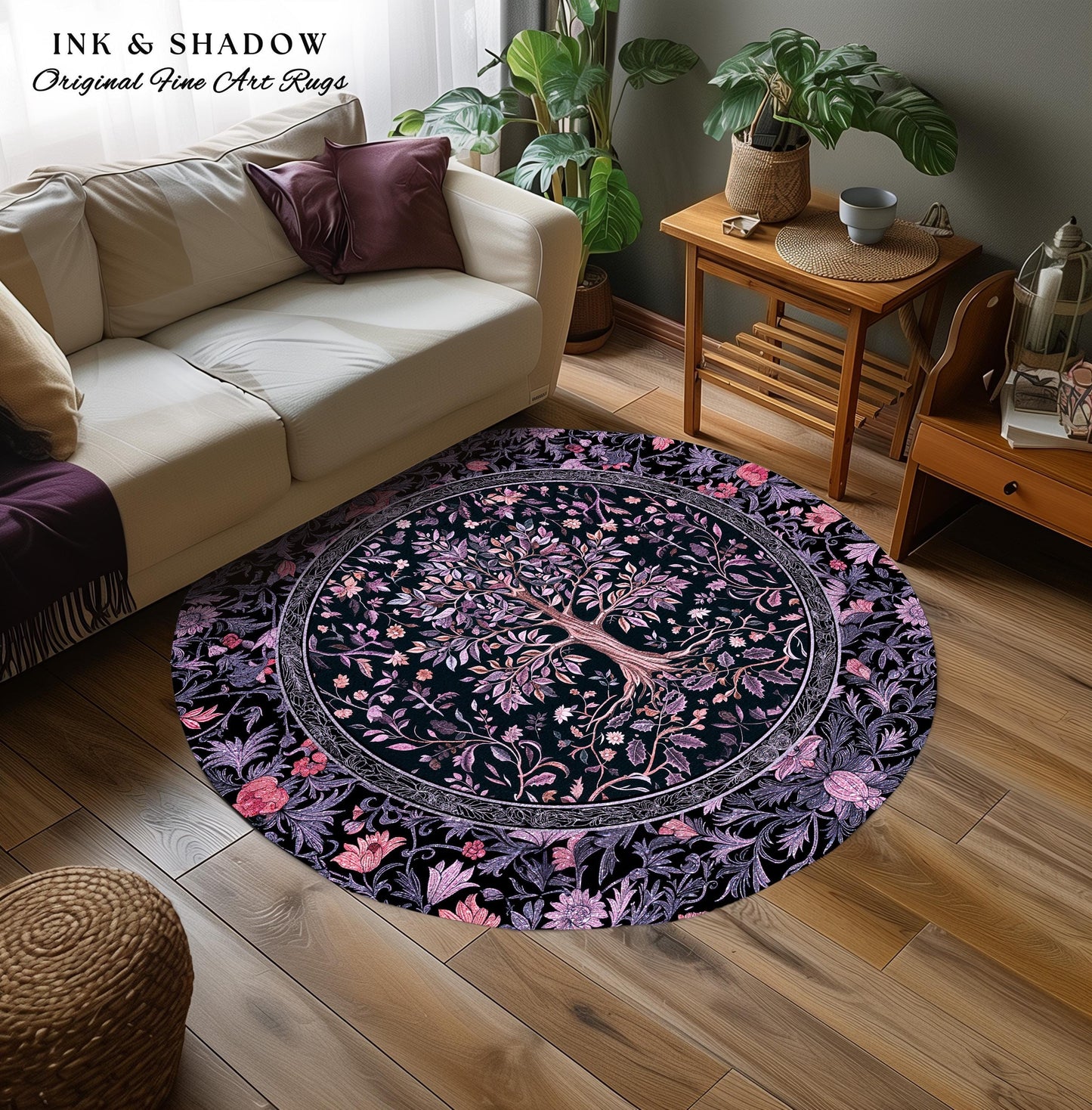 Chateaucore Pastel Purple Area Rug | Vintage Botanical Art Gothic Heritage Tree of Life Design Romantic Fairytale Cottagecore Bedroom Decor