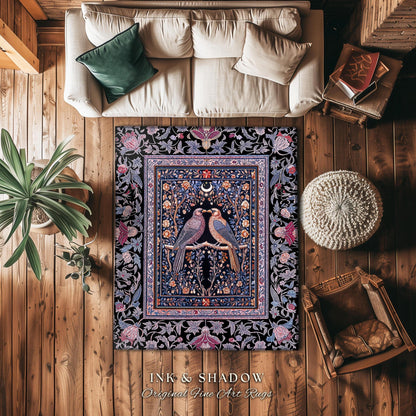 Gothic Victorian Lavender Crow Rug | Baroque Cottagecore Bedroom Accent Whimsical Dark Academia Decor Cozy Enchanted Raven Lovers Fairytale
