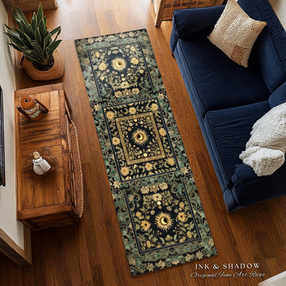 Earthy Spiritual Sun Accent Rug | Hippie Gothic Botanical Ethereal Mystic Bedroom Rug Whimsical Celestial Tarot Aesthetic Astrology Witchy |