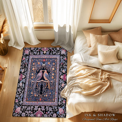Gothic Victorian Lavender Crow Rug | Baroque Cottagecore Bedroom Accent Whimsical Dark Academia Decor Cozy Enchanted Raven Lovers Fairytale