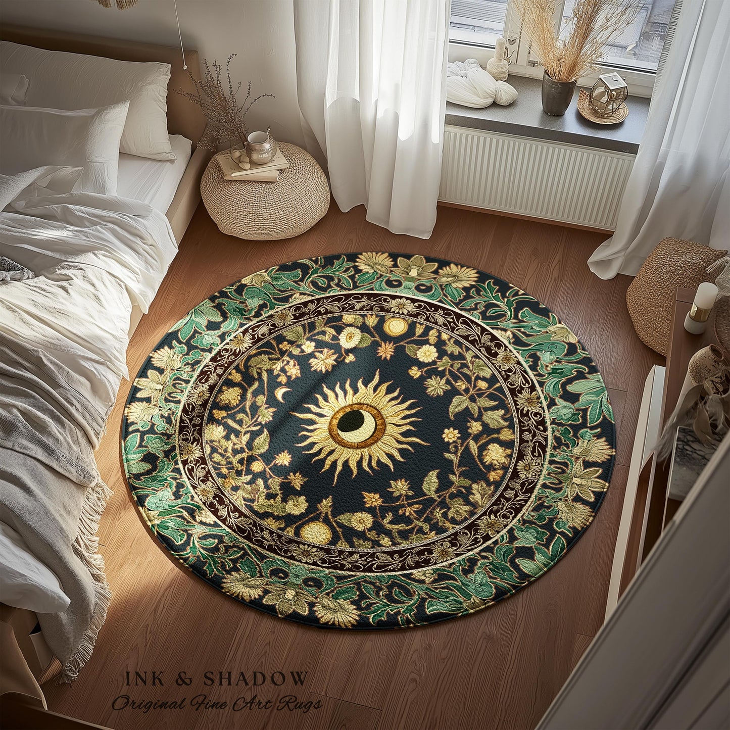 Earthy Spiritual Sun Accent Rug | Hippie Gothic Botanical Ethereal Mystic Bedroom Rug Whimsical Celestial Tarot Aesthetic Astrology Witchy |