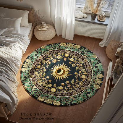 Earthy Spiritual Sun Accent Rug | Hippie Gothic Botanical Ethereal Mystic Bedroom Rug Whimsical Celestial Tarot Aesthetic Astrology Witchy |