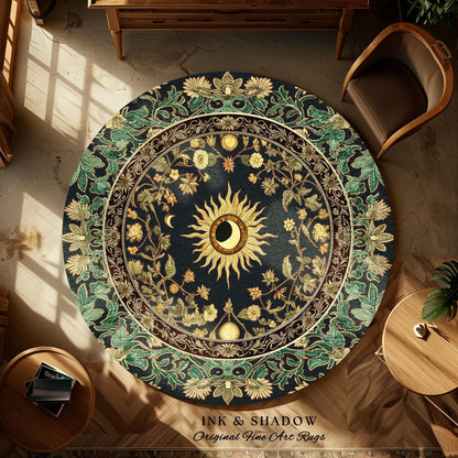 Earthy Spiritual Sun Accent Rug | Hippie Gothic Botanical Ethereal Mystic Bedroom Rug Whimsical Celestial Tarot Aesthetic Astrology Witchy |