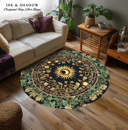 Earthy Spiritual Sun Accent Rug | Hippie Gothic Botanical Ethereal Mystic Bedroom Rug Whimsical Celestial Tarot Aesthetic Astrology Witchy |