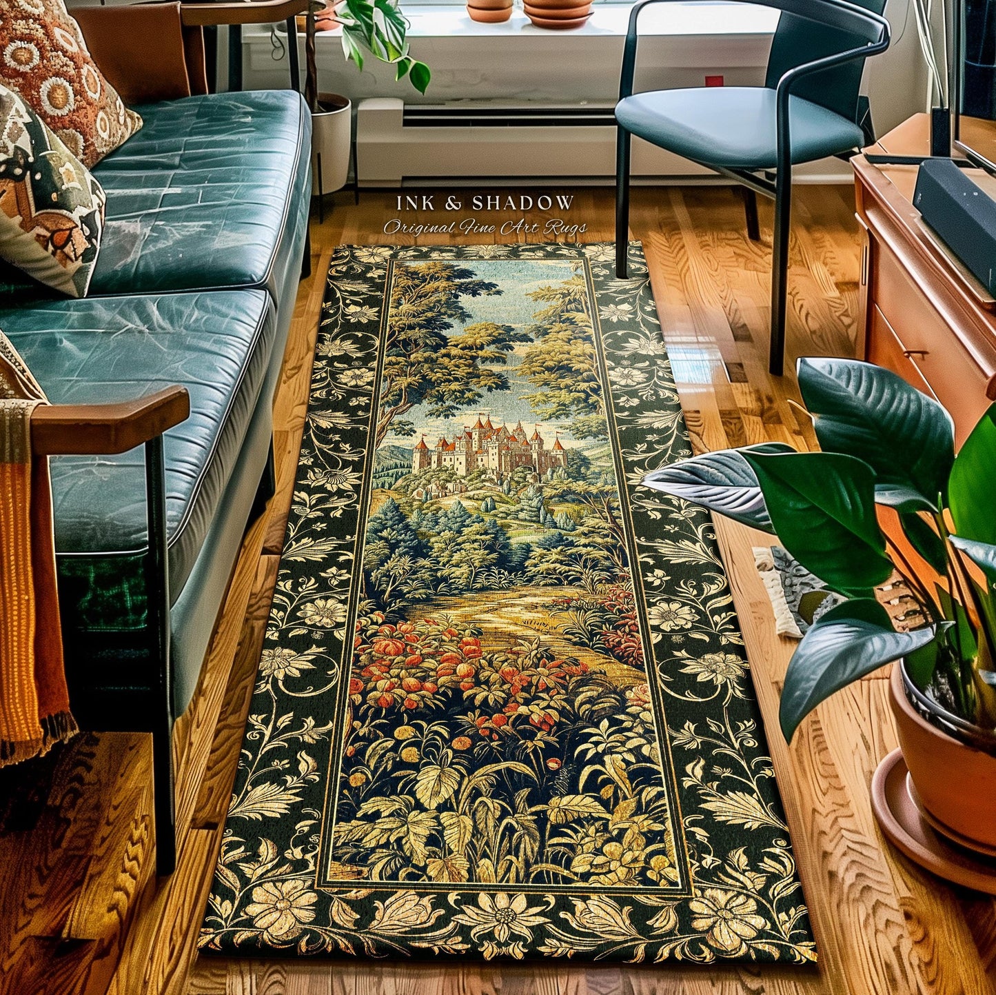 Regal Rococo Mystic Castle Runner Rug | Ethereal Fairycore Rug Folklore Aesthetic Magic Woodland Botanical Hallway Dark Academia Decor Indie