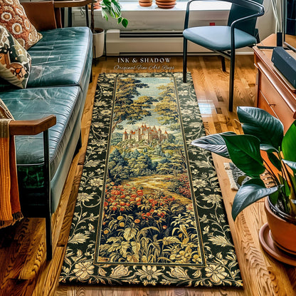 Regal Rococo Mystic Castle Runner Rug | Ethereal Fairycore Rug Folklore Aesthetic Magic Woodland Botanical Hallway Dark Academia Decor Indie