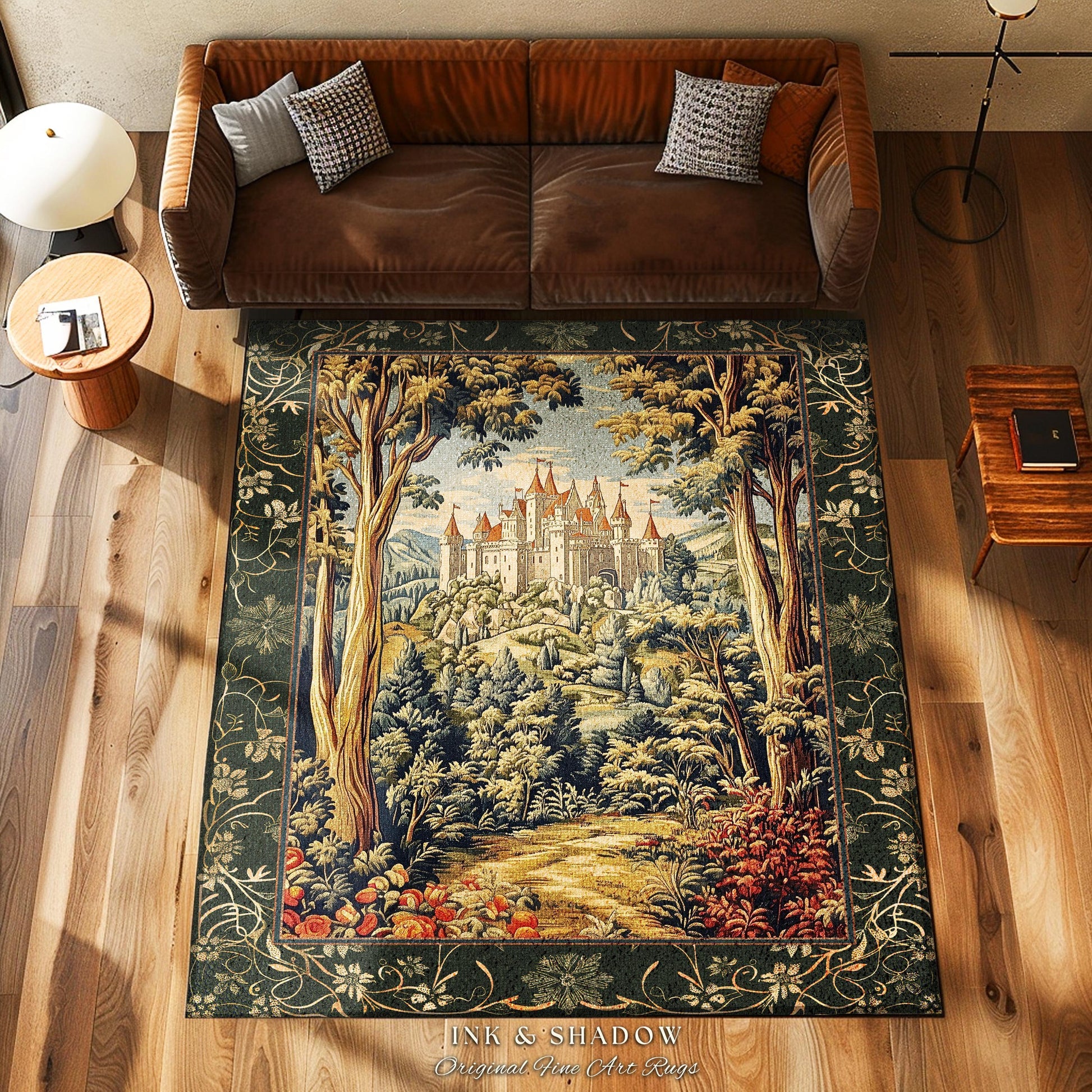 Regal Rococo Mystic Castle Runner Rug | Ethereal Fairycore Rug Folklore Aesthetic Magic Woodland Botanical Hallway Dark Academia Decor Indie