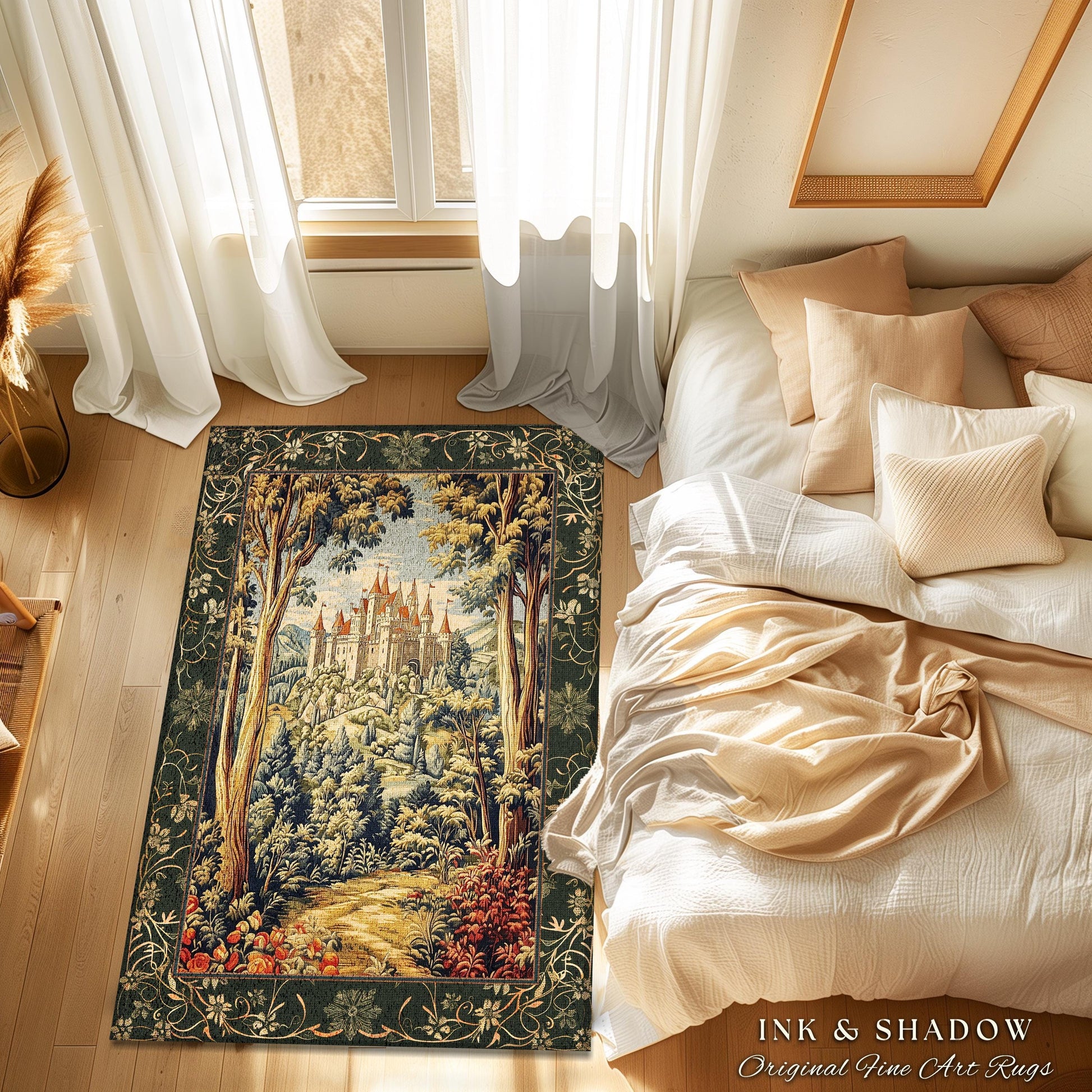 Regal Rococo Mystic Castle Runner Rug | Ethereal Fairycore Rug Folklore Aesthetic Magic Woodland Botanical Hallway Dark Academia Decor Indie
