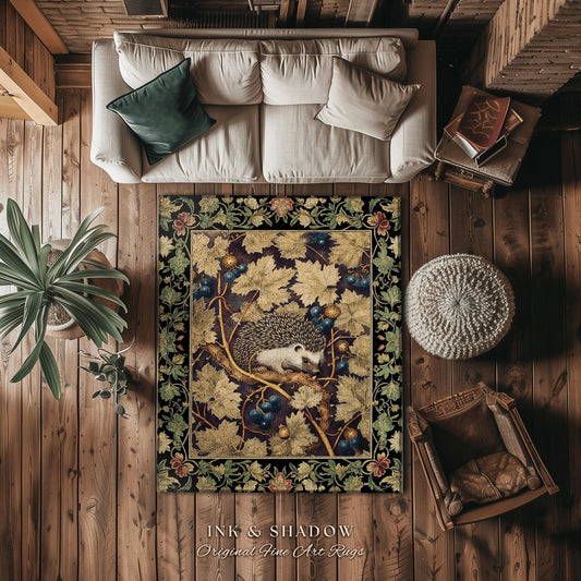 Ornate Hedgehog Area Rug | Whimsical Woodland Aesthetic Rustic Bedroom Decor Cozy Hedge Hog Artwork Housewarming Gift Hedgehog Lover Gift |