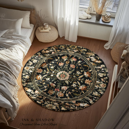 Victorian Folk Art Floral Rose Garden Rug | Dark Cottagecore Fairytale Decor Romantic Rustic Living Room Whimsical Vintage Aesthetic Accent