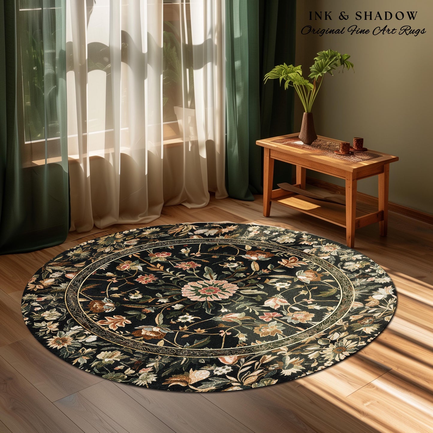 Victorian Folk Art Floral Rose Garden Rug | Dark Cottagecore Fairytale Decor Romantic Rustic Living Room Whimsical Vintage Aesthetic Accent