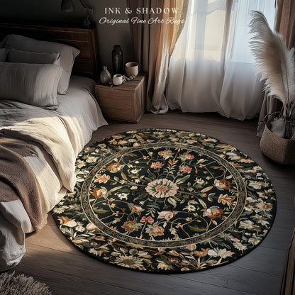 Victorian Folk Art Floral Rose Garden Rug | Dark Cottagecore Fairytale Decor Romantic Rustic Living Room Whimsical Vintage Aesthetic Accent