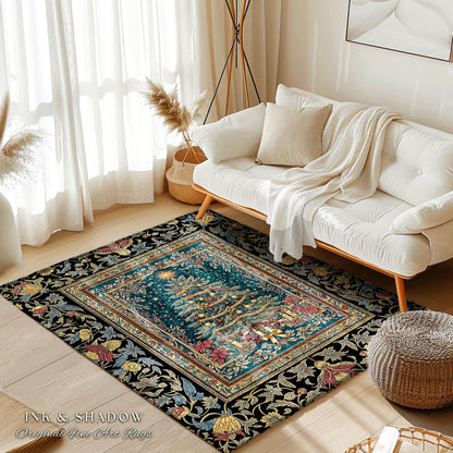 Holy Night Christmas Rug | Vintage Tree Floor Art Cozy Winter Decor Retro Holiday Accent Heirloom Cottagecore Yuletide Home Style