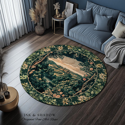 Rosy Forestcore Floral Area Rug | Woodland Castle Dreamy Ethereal Bedroom Aesthetic Princess Accent Rug Woodland Medieval Whimsical Elegance