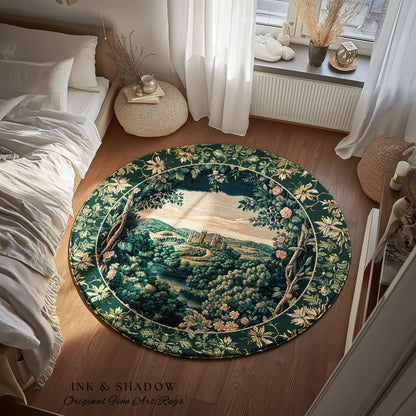 Rosy Forestcore Floral Area Rug | Woodland Castle Dreamy Ethereal Bedroom Aesthetic Princess Accent Rug Woodland Medieval Whimsical Elegance