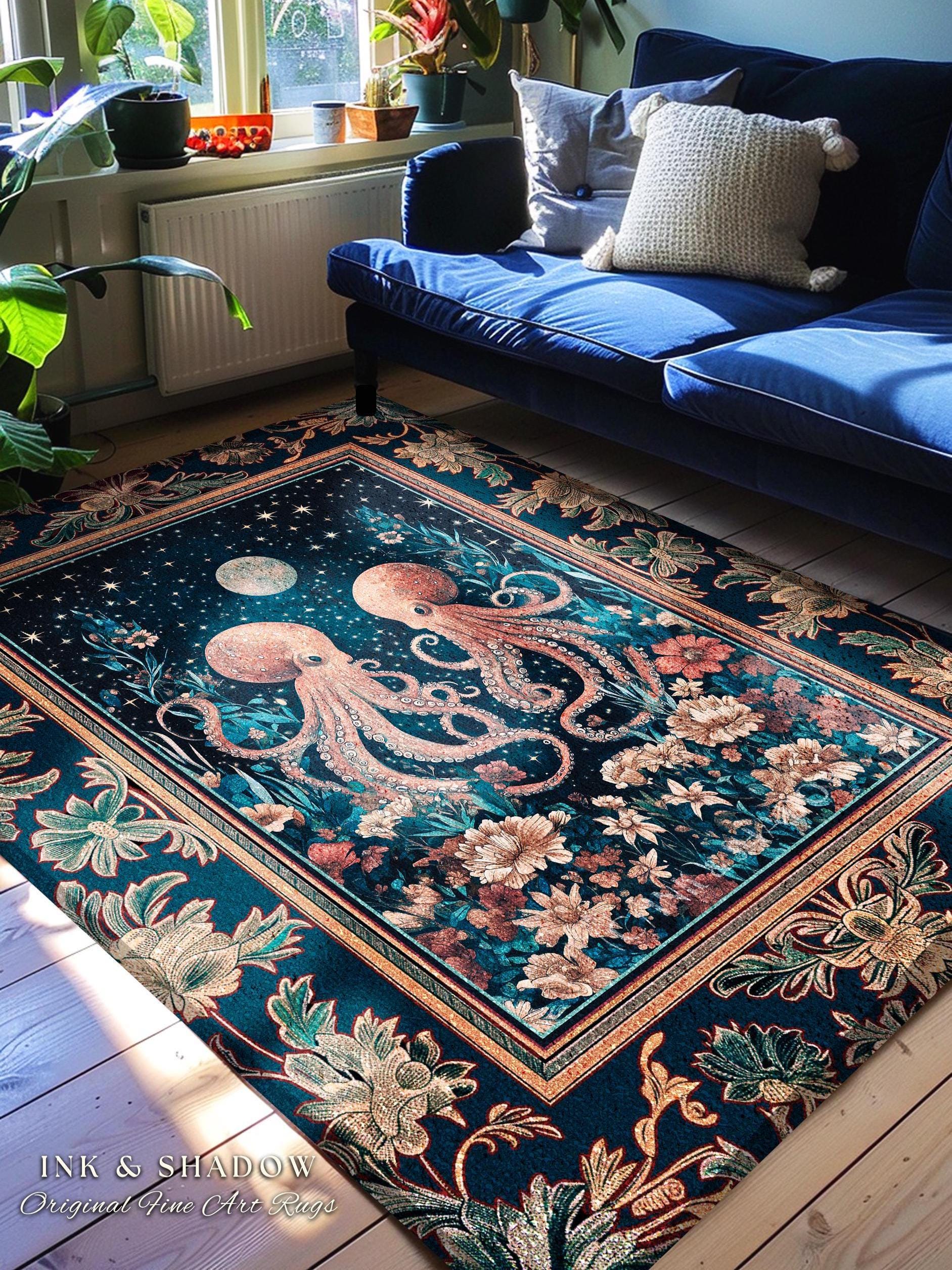 Ethereal Oddities Octopus Area Rug | Moonlit Nautical Woven Blanket Celestial Sea Life Cute Ocean Aesthetic Beach House Rug Whimsigothic |