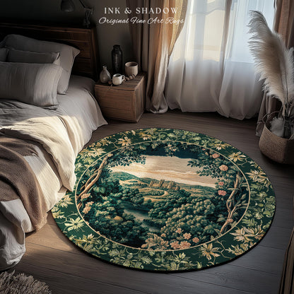 Rosy Forestcore Floral Area Rug | Woodland Castle Dreamy Ethereal Bedroom Aesthetic Princess Accent Rug Woodland Medieval Whimsical Elegance