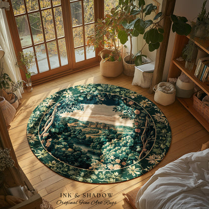 Rosy Forestcore Floral Area Rug | Woodland Castle Dreamy Ethereal Bedroom Aesthetic Princess Accent Rug Woodland Medieval Whimsical Elegance