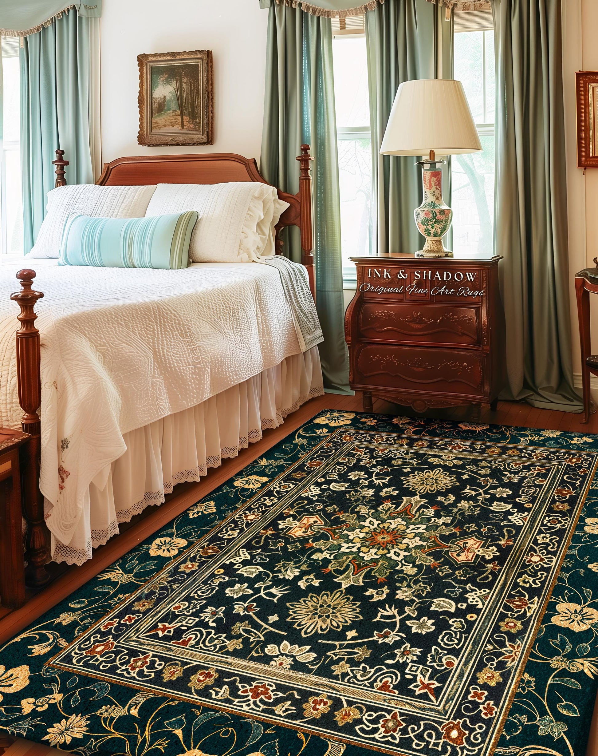 Vintage Art Deco Royal Ornate Accent Rug | Dark Academia Floor Rug Ornate Design Victorian Gothic Aesthetic Home Decor Ethereal Maximalist