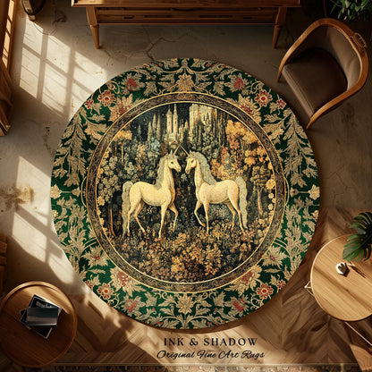 Royal Aesthetic Woven Unicorn Rug | Fairycore Rustic Area Rug Home Accent Gothic Whimsical Florals Storybook Bedroom Whimsical Ornate Gothic