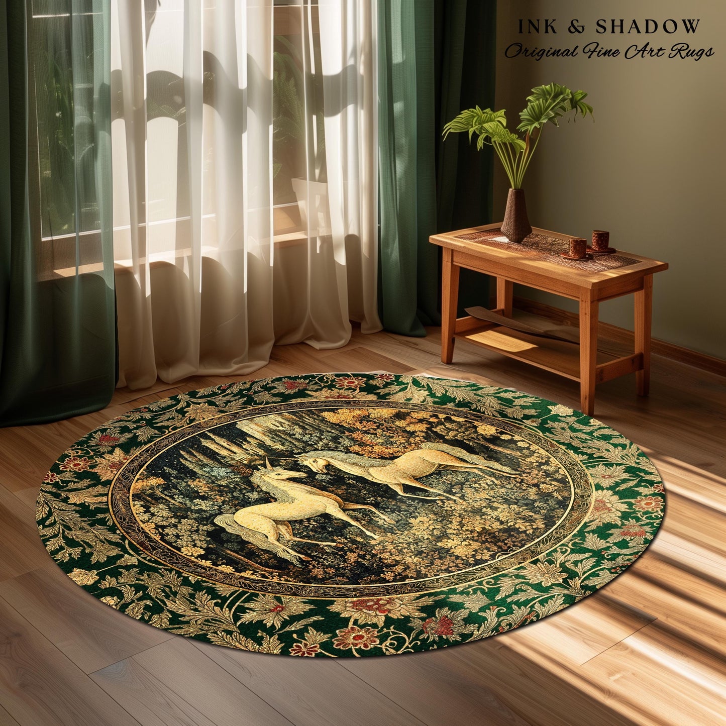 Royal Aesthetic Woven Unicorn Rug | Fairycore Rustic Area Rug Home Accent Gothic Whimsical Florals Storybook Bedroom Whimsical Ornate Gothic