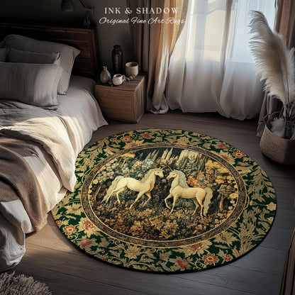 Royal Aesthetic Woven Unicorn Rug | Fairycore Rustic Area Rug Home Accent Gothic Whimsical Florals Storybook Bedroom Whimsical Ornate Gothic