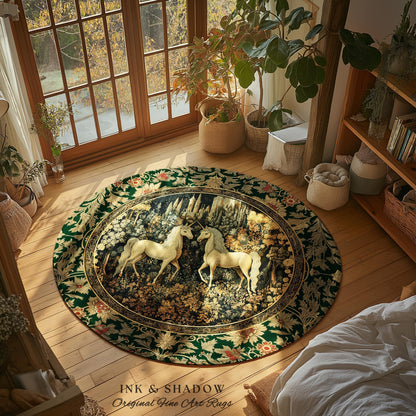 Royal Aesthetic Woven Unicorn Rug | Fairycore Rustic Area Rug Home Accent Gothic Whimsical Florals Storybook Bedroom Whimsical Ornate Gothic