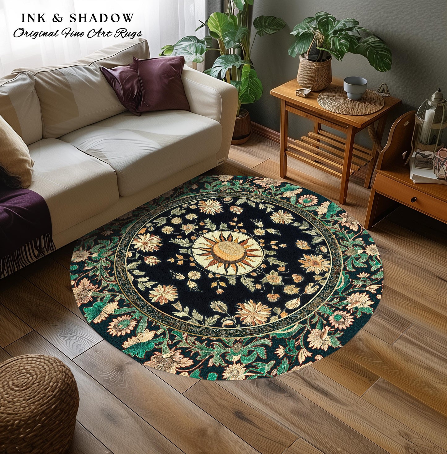 Witchy Sun Dark Academia Rug | Bohemian Rustic Whimsical Gothic Maximalist Bedroom Rug Whimsical Celestial Astrology Aesthetic Magical Home