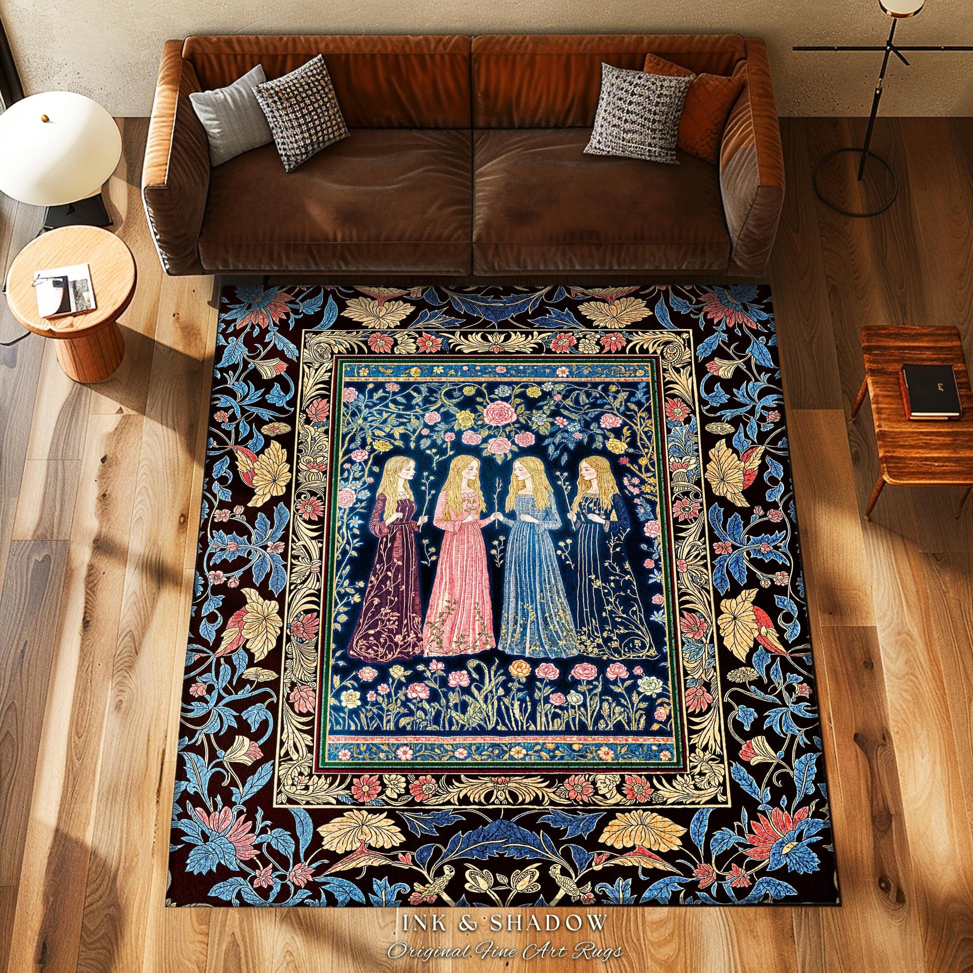 Bohemian Botanical Witch Area Rug | Enchanted Folklore Fairytale Witchcore Floral Medieval Dark Academia Ethereal Goddess Style Bedroom |