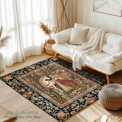 Enchanted Garden Princess Rug | Mystical Cottagecore Royalcore Home Decor Accent Antique Fairytale Bedroom Soft Romantic Folklore Style |