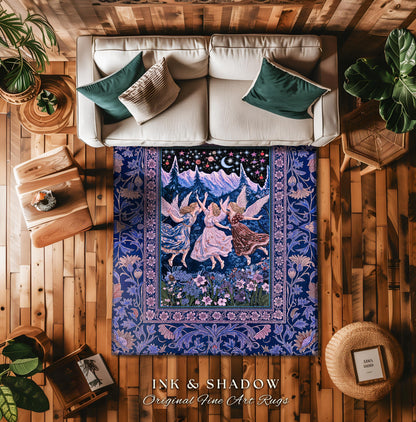 Mystic Lavender Dreamy Fairy Area Rug | Midsummer Aesthetic Woodland Folklore Bedroom Dark Academia Whimsical Bohemian Enchanted Purple |