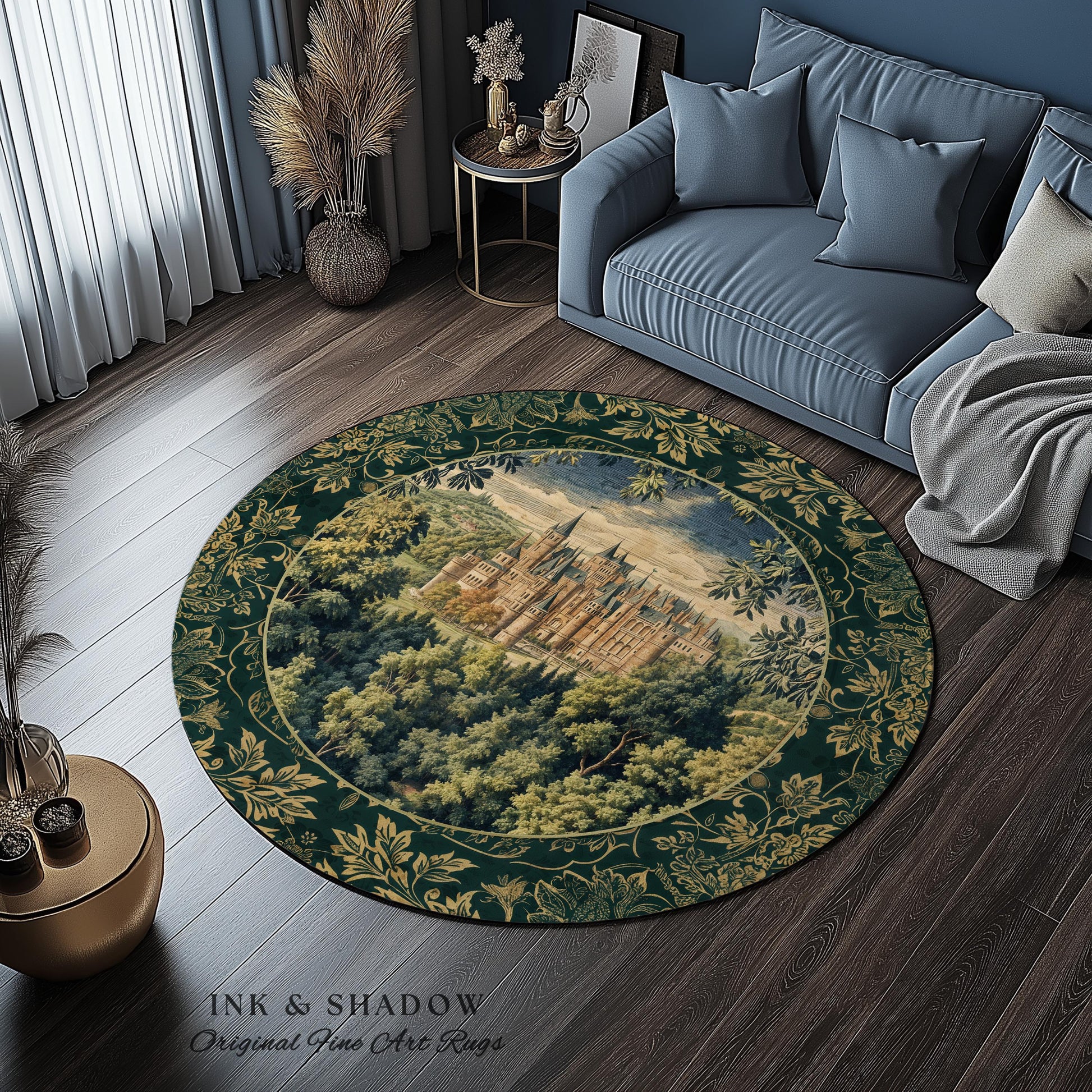 Ethereal Fairytale Fantasy Castle Rug | Dark Academia Woodland Fairy Folklore Princess Aesthetic Magical Landscape Forestcore Romantic |