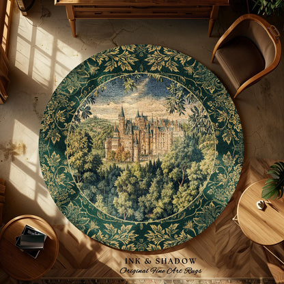 Ethereal Fairytale Fantasy Castle Rug | Dark Academia Woodland Fairy Folklore Princess Aesthetic Magical Landscape Forestcore Romantic |