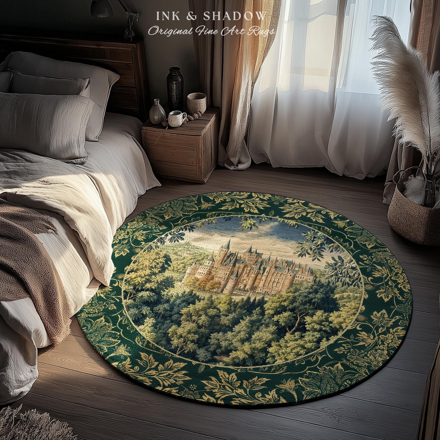 Ethereal Fairytale Fantasy Castle Rug | Dark Academia Woodland Fairy Folklore Princess Aesthetic Magical Landscape Forestcore Romantic |