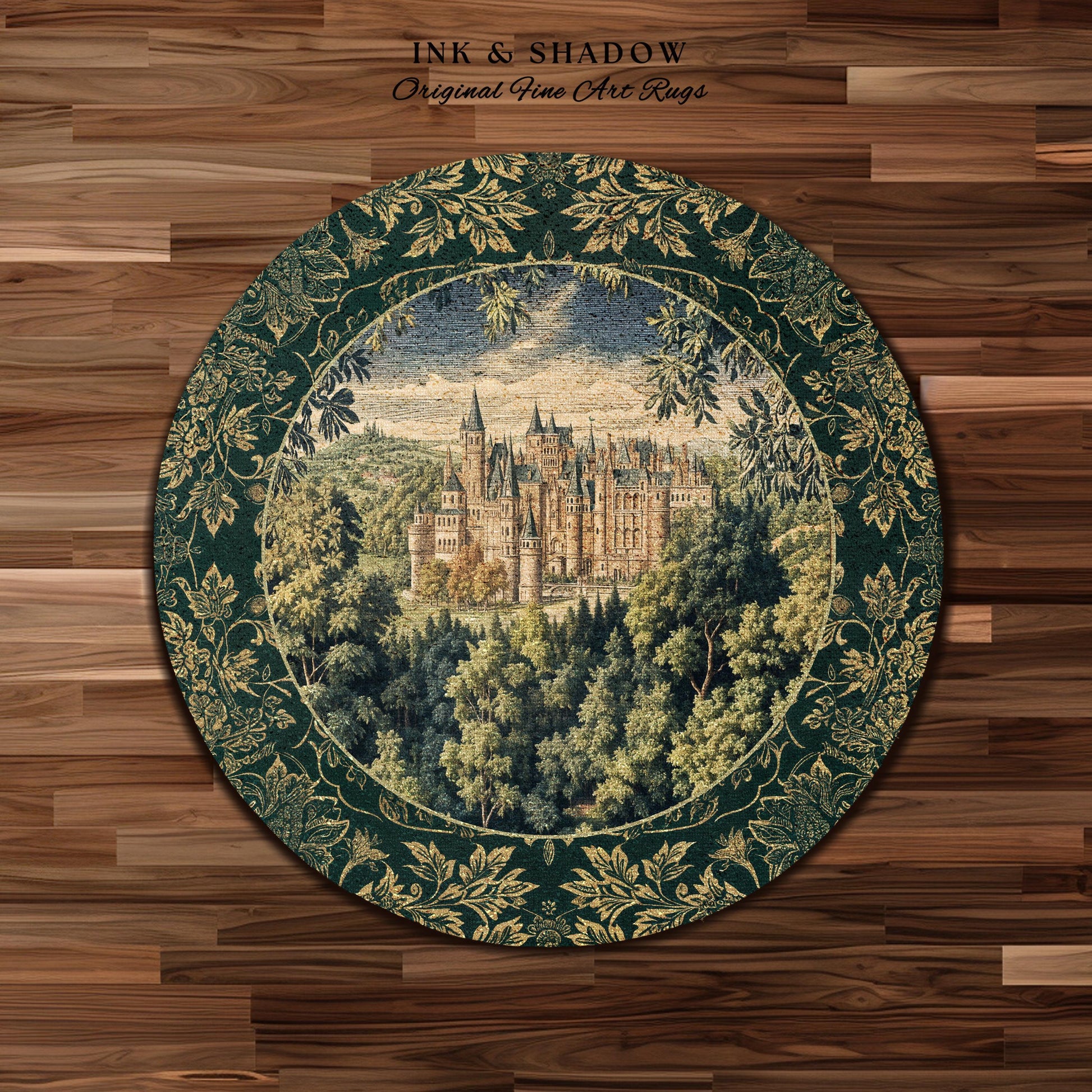 Ethereal Fairytale Fantasy Castle Rug | Dark Academia Woodland Fairy Folklore Princess Aesthetic Magical Landscape Forestcore Romantic |