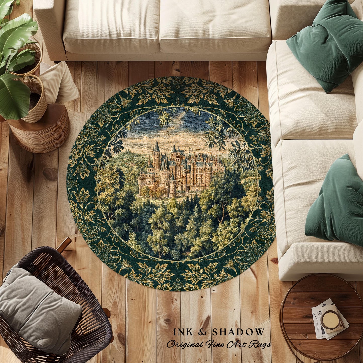 Ethereal Fairytale Fantasy Castle Rug | Dark Academia Woodland Fairy Folklore Princess Aesthetic Magical Landscape Forestcore Romantic |