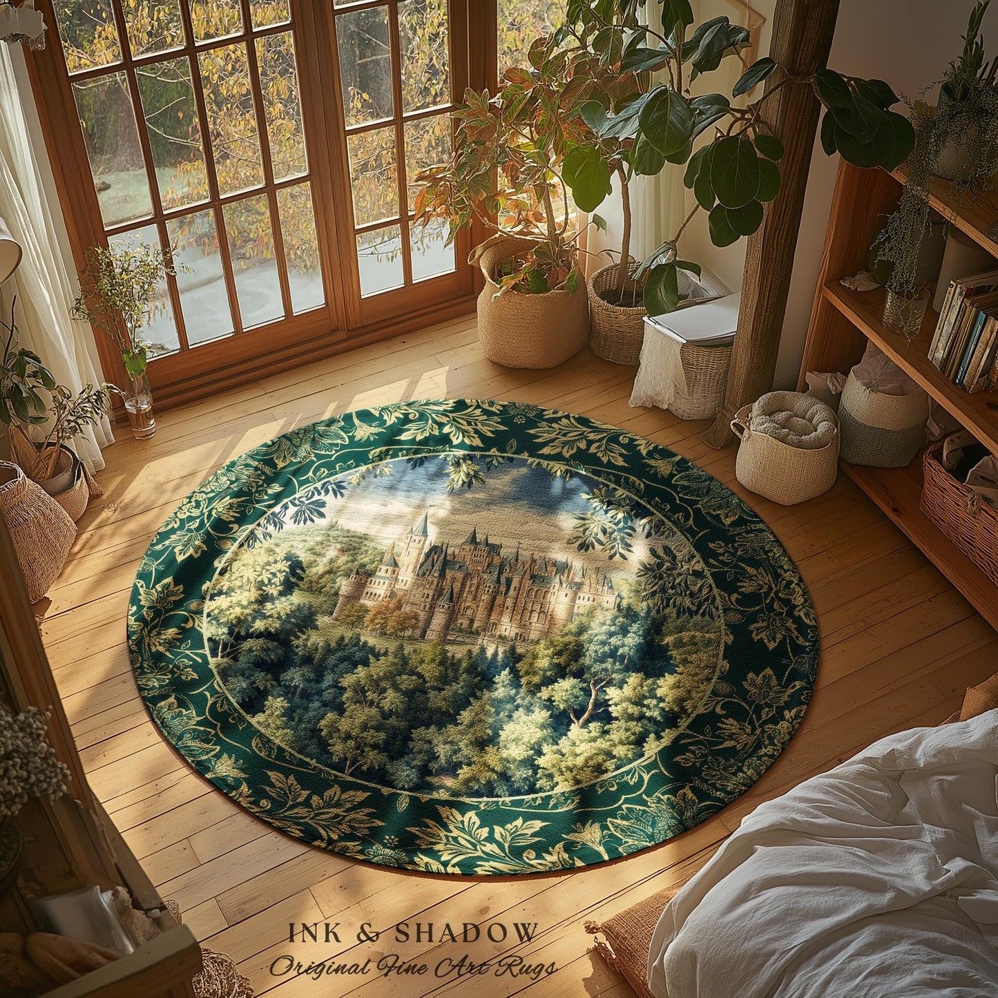 Ethereal Fairytale Fantasy Castle Rug | Dark Academia Woodland Fairy Folklore Princess Aesthetic Magical Landscape Forestcore Romantic |