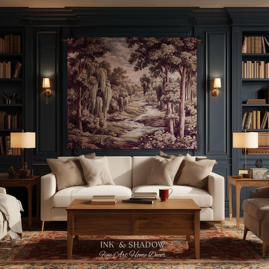 Willow Creek Heritage Textile Woven Wall Art | Scenic Forest Brook Landscape Vintage Pastoral Woodland Tapestry Old World Storybook Blanket