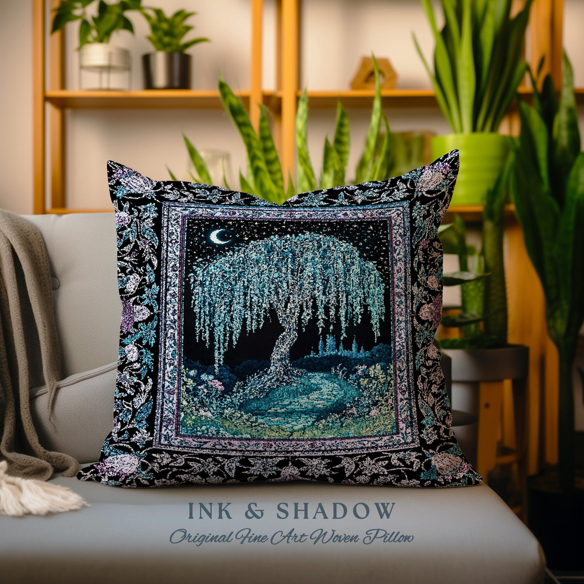 Dreamy Willow Tree Moody Tapestry Pillow Decorative Throw Cushion