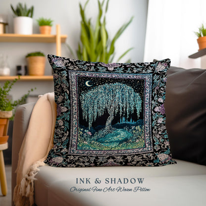 Dreamy Willow Tree Moody Tapestry Pillow Decorative Throw Cushion