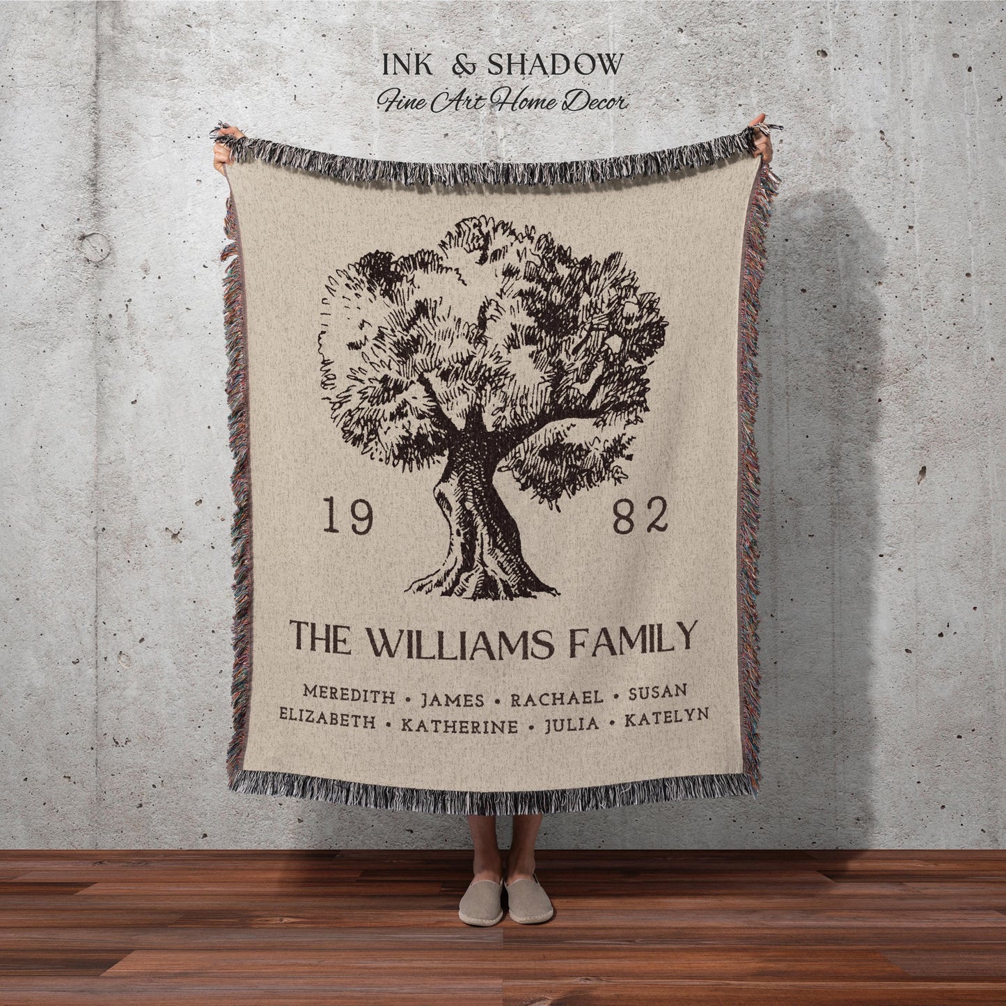 Anniversary Gift Personalized Family Tree Wall Art Blanket Custom Family Gift Meaningful | Wedding Gift Sentimental Gift for Mother in Law |