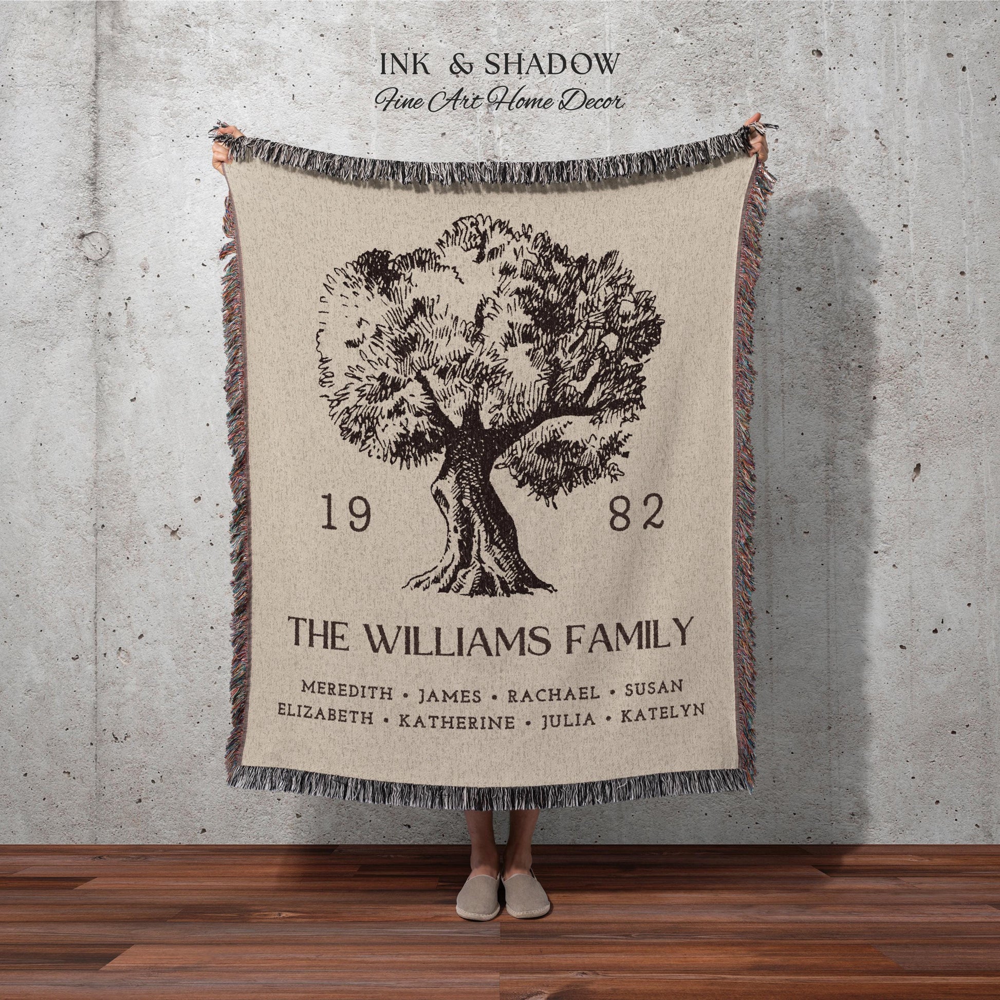 Anniversary Gift Personalized Family Tree Wall Art Blanket Custom Family Gift Meaningful | Wedding Gift Sentimental Gift for Mother in Law |