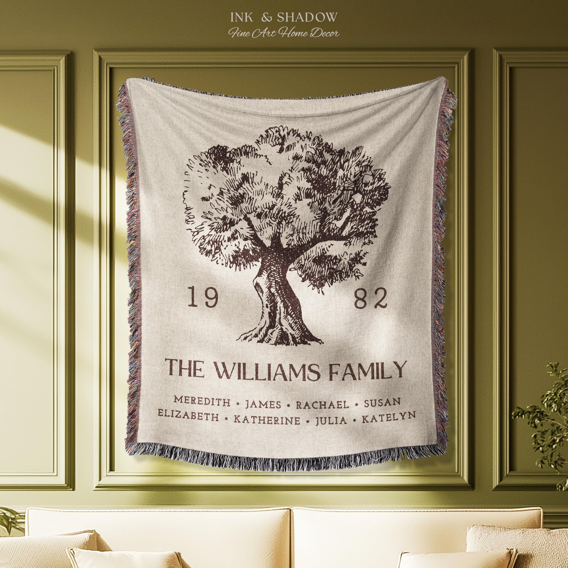Anniversary Gift Personalized Family Tree Wall Art Blanket Custom Family Gift Meaningful | Wedding Gift Sentimental Gift for Mother in Law |