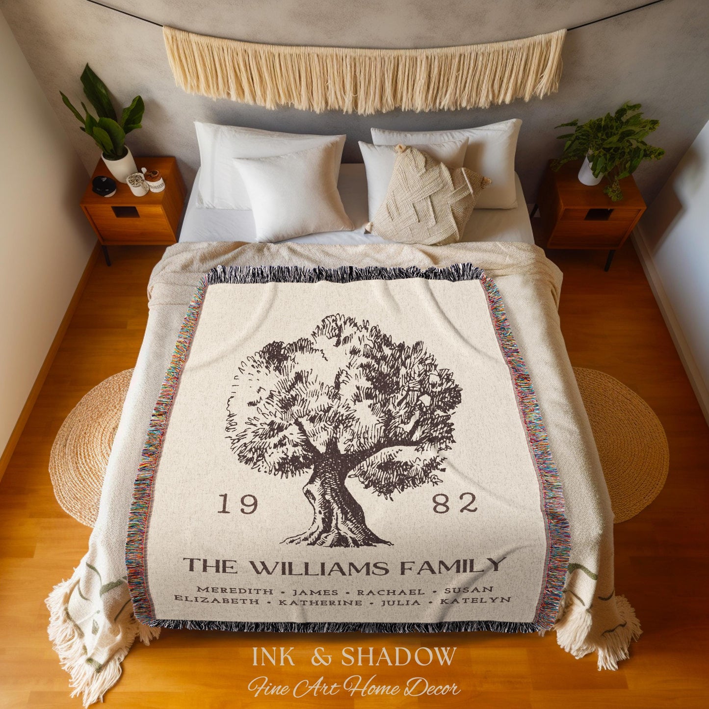 Anniversary Gift Personalized Family Tree Wall Art Blanket Custom Family Gift Meaningful | Wedding Gift Sentimental Gift for Mother in Law |