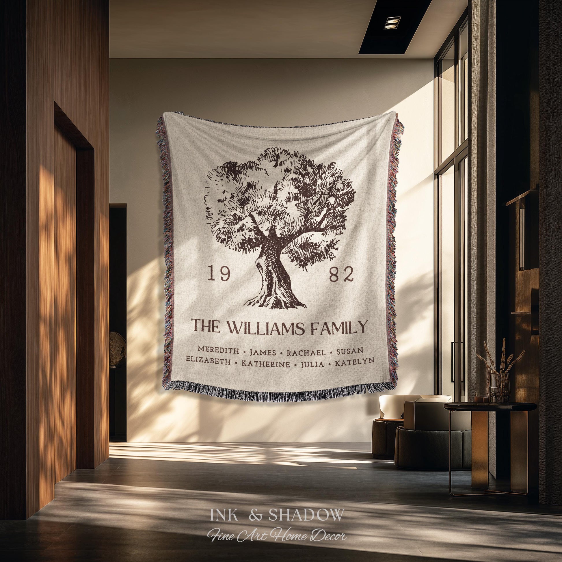 Anniversary Gift Personalized Family Tree Wall Art Blanket Custom Family Gift Meaningful | Wedding Gift Sentimental Gift for Mother in Law |
