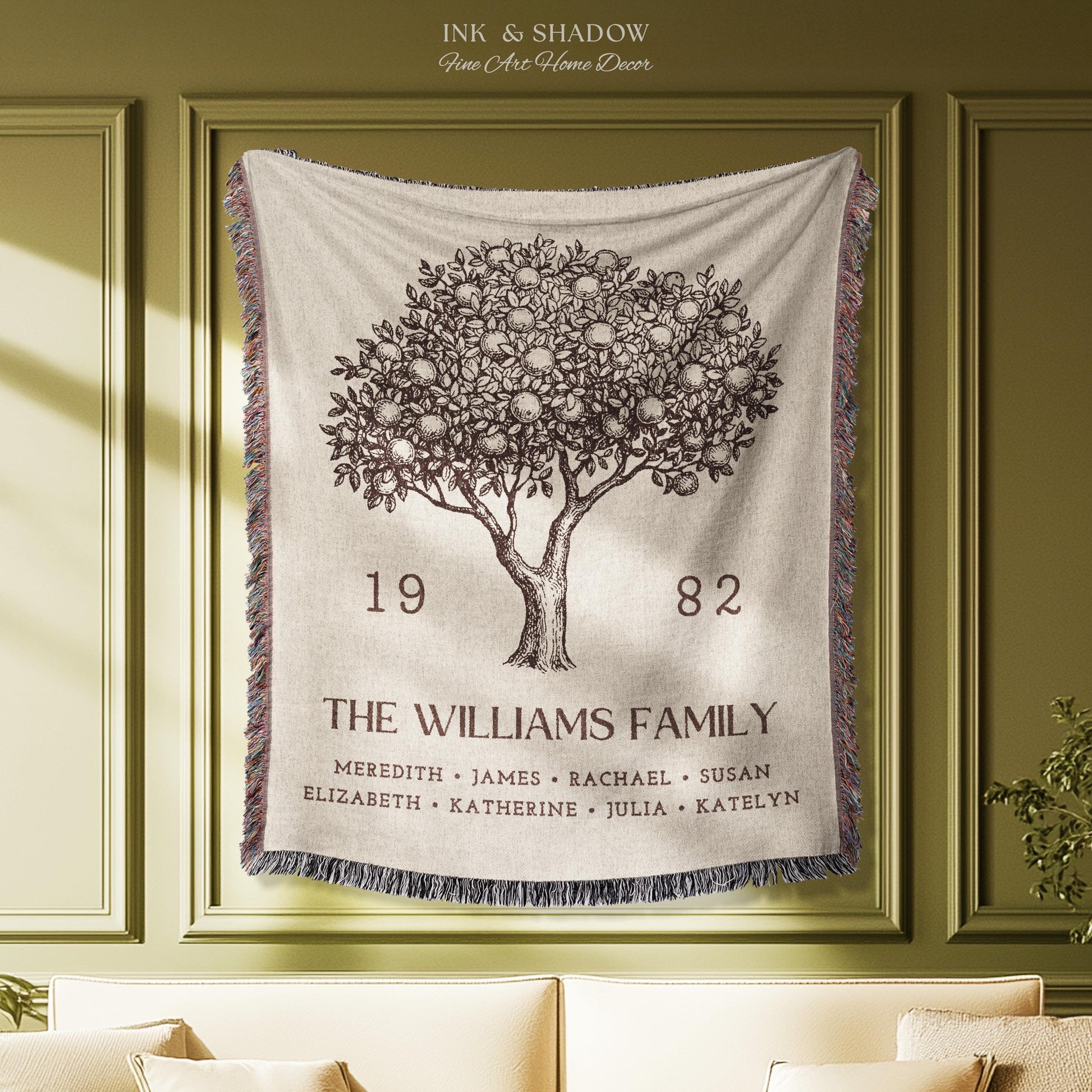 Personalized Family Tree Blanket Woven Tapestry | Family Tree Wall Art Blanket Custom Family Gift | Sentimental Gift for Mom Personalized |