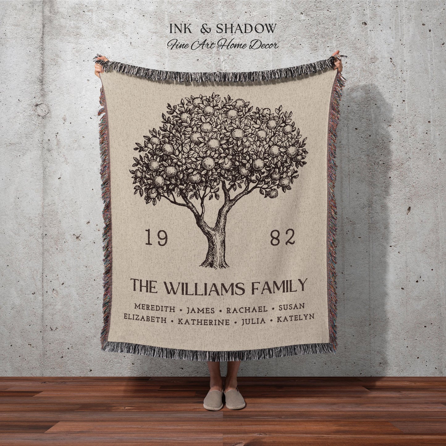 Personalized Family Tree Blanket Woven Tapestry | Family Tree Wall Art Blanket Custom Family Gift | Sentimental Gift for Mom Personalized |